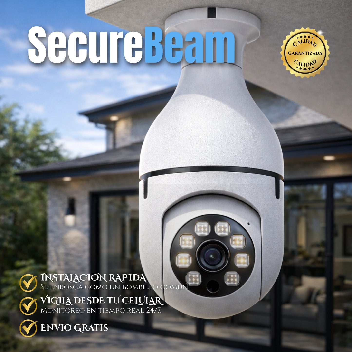 SecureBeam | Cámara Inteligente Tipo Foco de 360 Grados